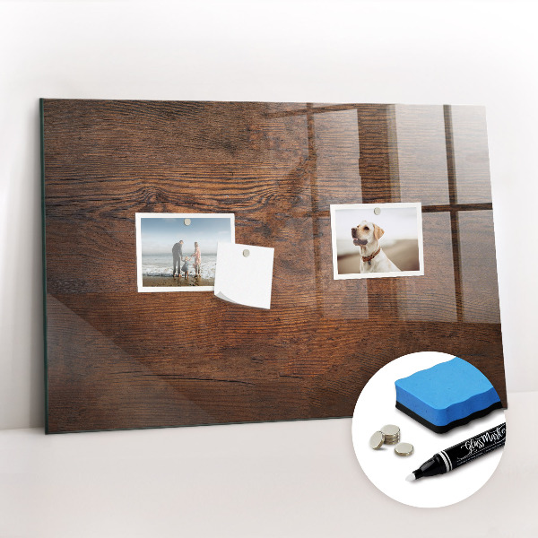 Beschrijfbaar magneetbord van glas met design Oud hout