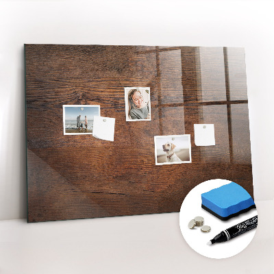 Beschrijfbaar magneetbord van glas met design Oud hout