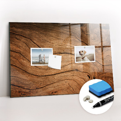 Beschrijfbaar magneetbord van glas met design Oud hout