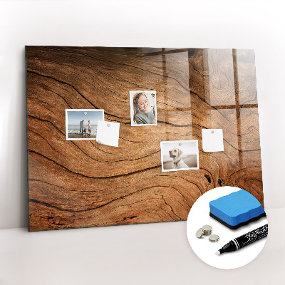 Beschrijfbaar magneetbord van glas met design Oud hout