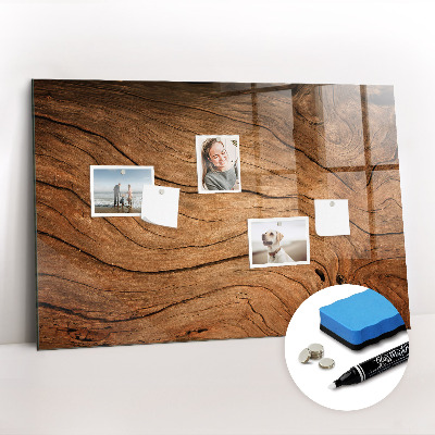 Beschrijfbaar magneetbord van glas met design Oud hout