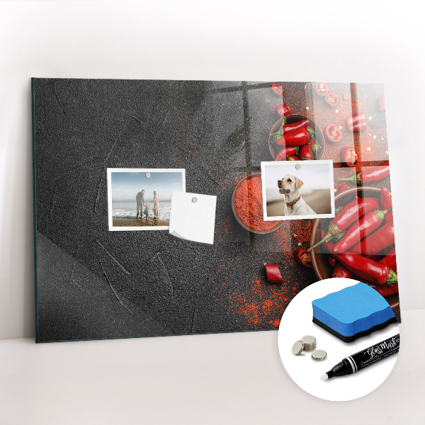 Glazen magneetbord met decoratieve print Rode paprika's