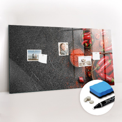 Glazen magneetbord met decoratieve print Rode paprika's