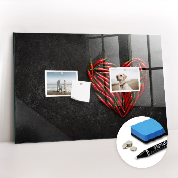 Glazen magneetbord met decoratieve print Hart van pepers