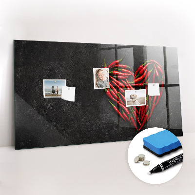 Glazen magneetbord met decoratieve print Hart van pepers