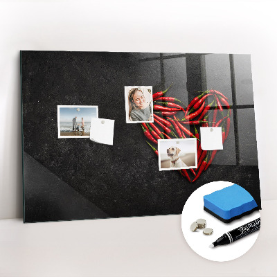 Glazen magneetbord met decoratieve print Hart van pepers