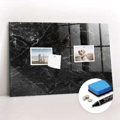 Beschrijfbaar magneetbord van glas met design Zwart marmer