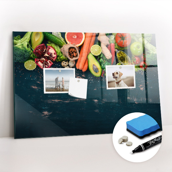 Glazen magneetbord met decoratieve print Groenten op tafel