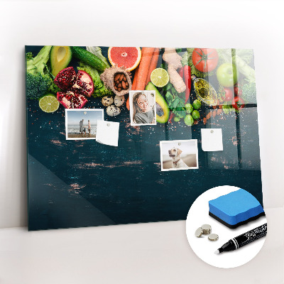 Glazen magneetbord met decoratieve print Groenten op tafel