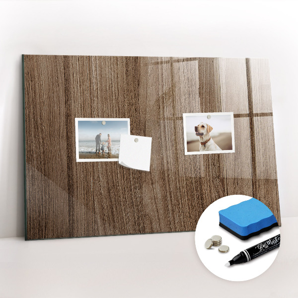 Beschrijfbaar magneetbord van glas met design Donker hout