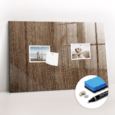 Beschrijfbaar magneetbord van glas met design Donker hout