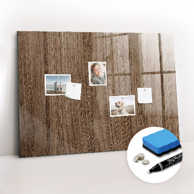 Beschrijfbaar magneetbord van glas met design Donker hout