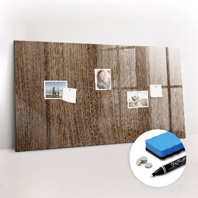 Beschrijfbaar magneetbord van glas met design Donker hout