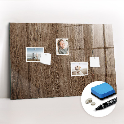 Beschrijfbaar magneetbord van glas met design Donker hout