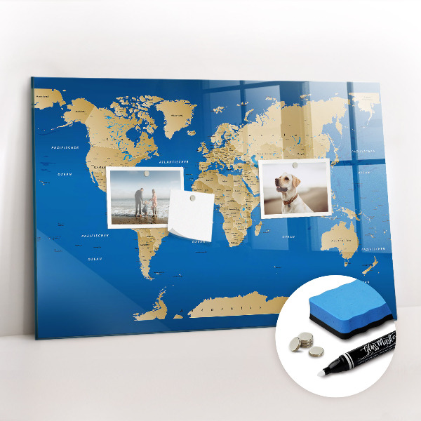 Glazen magneetbord met decoratieve print Wereldlanden