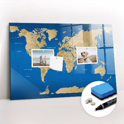 Glazen magneetbord met decoratieve print Wereldlanden