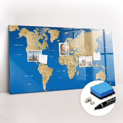 Glazen magneetbord met decoratieve print Wereldlanden