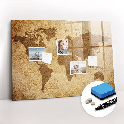 Beschrijfbaar magneetbord van glas met design Vintage wereldkaart