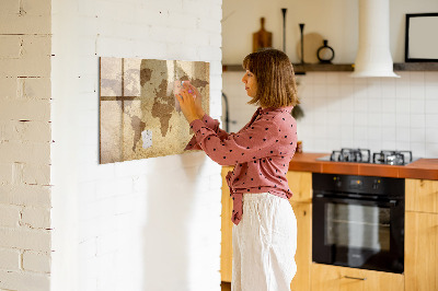 Beschrijfbaar magneetbord van glas met design Vintage wereldkaart
