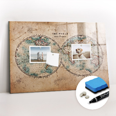 Beschrijfbaar magneetbord van glas met design Wereldbolkaart