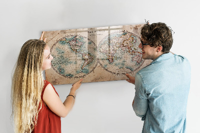 Beschrijfbaar magneetbord van glas met design Wereldbolkaart