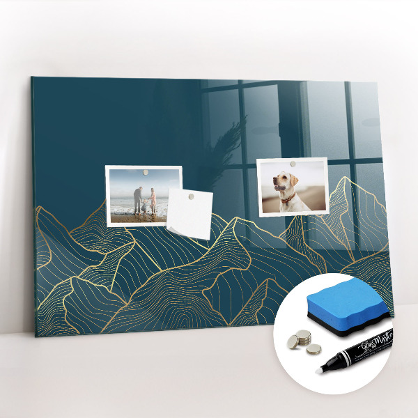Beschrijfbaar magneetbord van glas met design Schets van de bergen