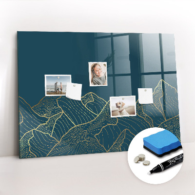 Beschrijfbaar magneetbord van glas met design Schets van de bergen