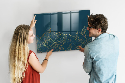 Beschrijfbaar magneetbord van glas met design Schets van de bergen