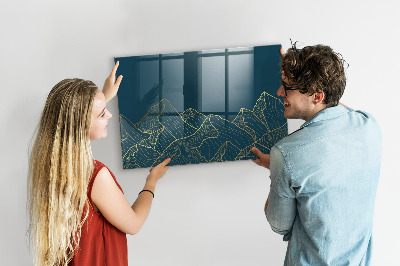 Beschrijfbaar magneetbord van glas met design Schets van de bergen