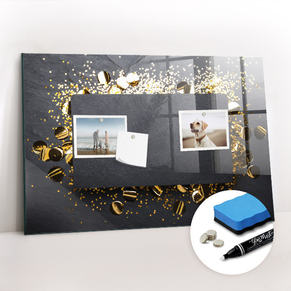 Beschrijfbaar magneetbord van glas met design Gouden confetti