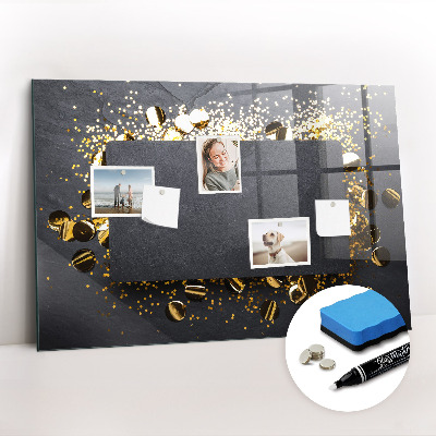 Beschrijfbaar magneetbord van glas met design Gouden confetti