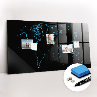 Glazen magneetbord met decoratieve print Contouren van de wereldkaart