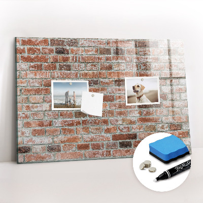 Glazen magneetbord met decoratieve print bakstenen muur