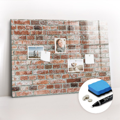Glazen magneetbord met decoratieve print bakstenen muur