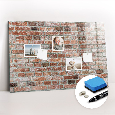 Glazen magneetbord met decoratieve print bakstenen muur