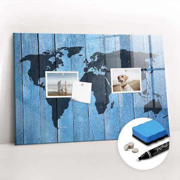 Glazen magneetbord met decoratieve print Wereldkaart van het bord