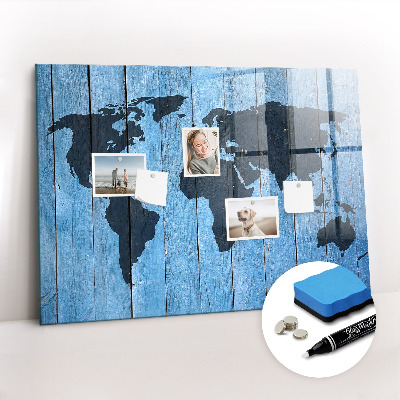 Glazen magneetbord met decoratieve print Wereldkaart van het bord
