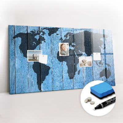 Glazen magneetbord met decoratieve print Wereldkaart van het bord