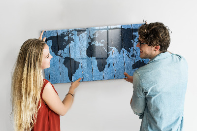 Glazen magneetbord met decoratieve print Wereldkaart van het bord