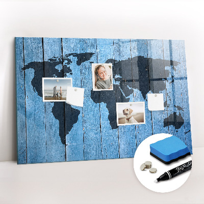 Glazen magneetbord met decoratieve print Wereldkaart van het bord