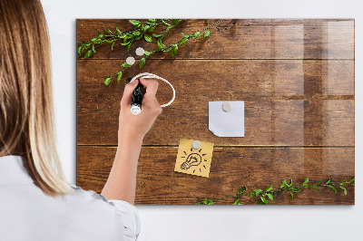 Beschrijfbaar magneetbord van glas met design Rustiek hout