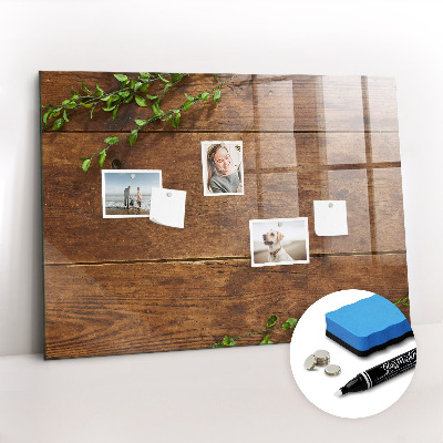 Beschrijfbaar magneetbord van glas met design Rustiek hout
