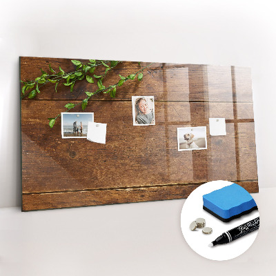 Beschrijfbaar magneetbord van glas met design Rustiek hout