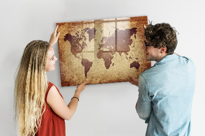 Beschrijfbaar magneetbord van glas met design Oude wereldkaart