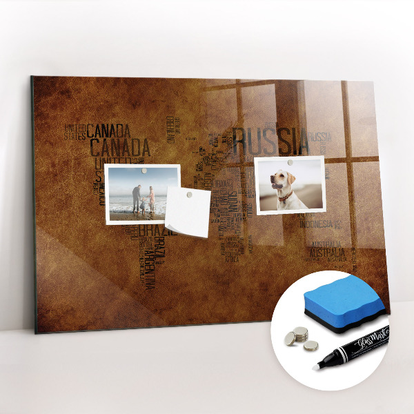 Beschrijfbaar magneetbord van glas met design Kaart met landnamen