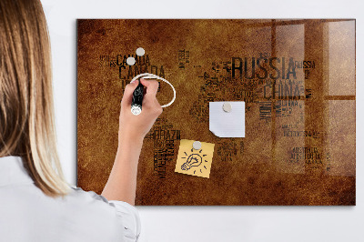 Beschrijfbaar magneetbord van glas met design Kaart met landnamen