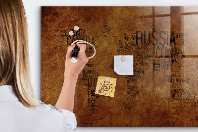 Beschrijfbaar magneetbord van glas met design Kaart met landnamen