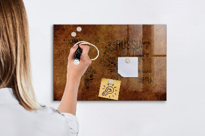 Beschrijfbaar magneetbord van glas met design Kaart met landnamen
