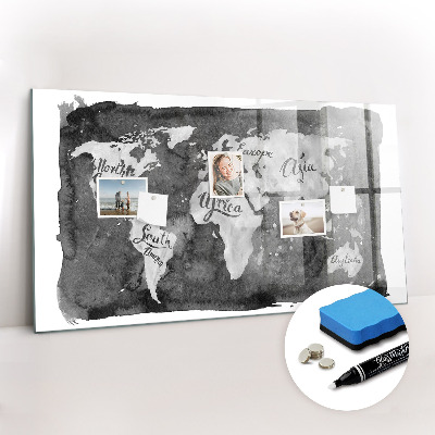 Glazen magneetbord met decoratieve print Retro wereldkaart