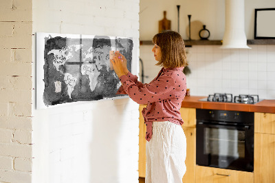 Glazen magneetbord met decoratieve print Retro wereldkaart